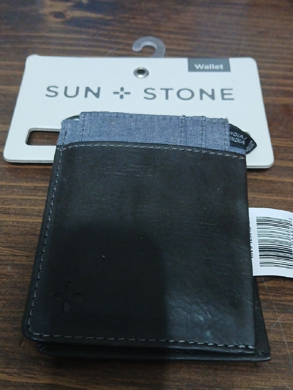 Sun + Stone Black Leather Card Wallet with Blue Fabric Accent